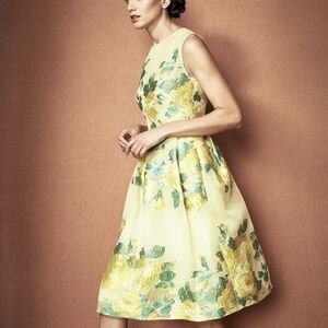 $1995 LELA ROSE Metallic Organza FIL COUPE Rose Floral Yellow GRACE Dress 8
